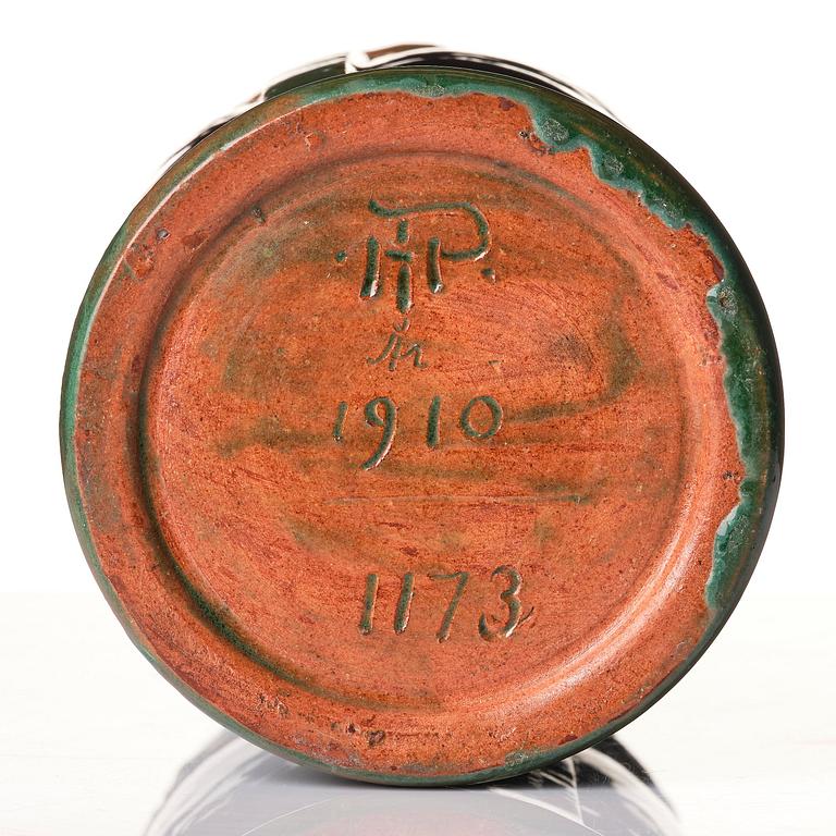 Hilma Persson-Hjelm, a glazed earthenware art nouveau vase, executed in her own studio, 1910. No 1173.