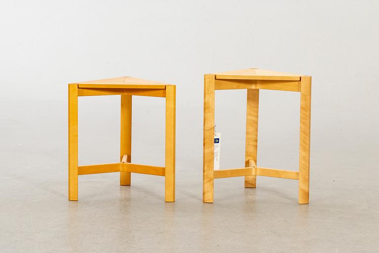 OLOF PIRA, TWO BIRCH "KAROLINA" STOOLS BY OLOF PIRA 1998.