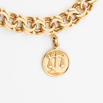 Bracelet, 18K gold, with charms including zodiac signs.
