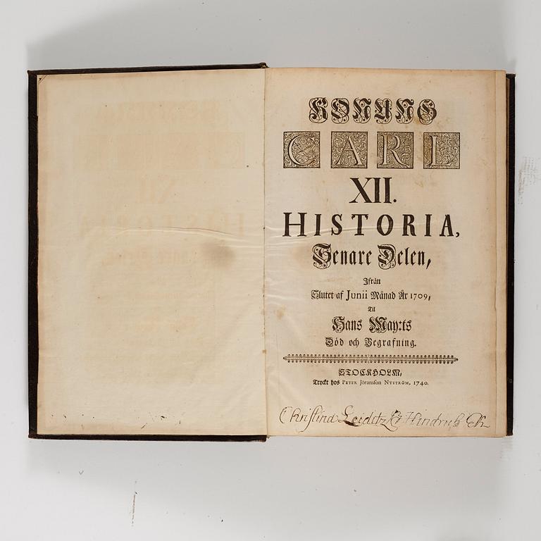 JÖRAN NORDBERG, KONUNG CARL DEN XII:TES HISTORIA. 1-2. Stockholm 1740.