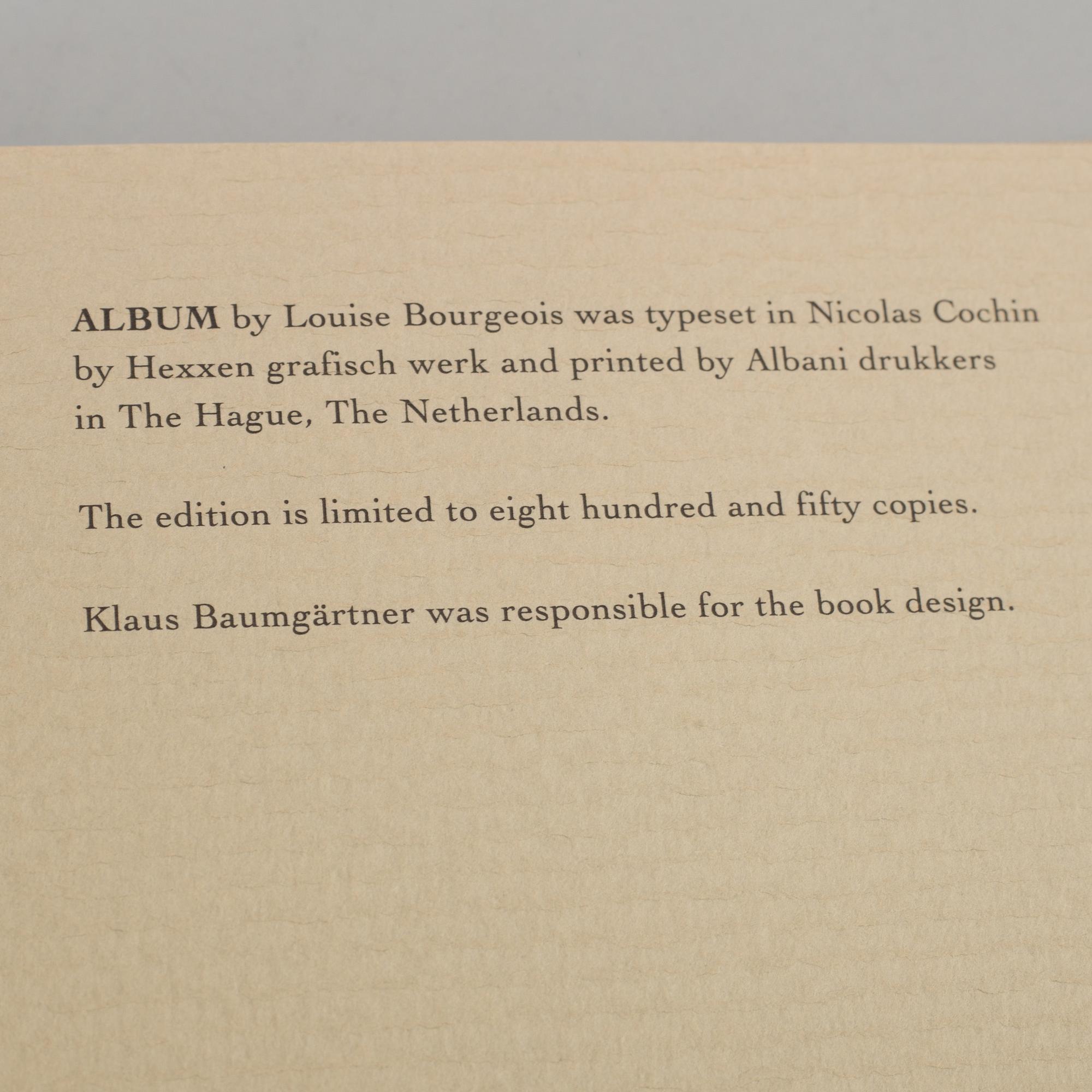 A book, Louise Bourgeois: Album. New York 1994.