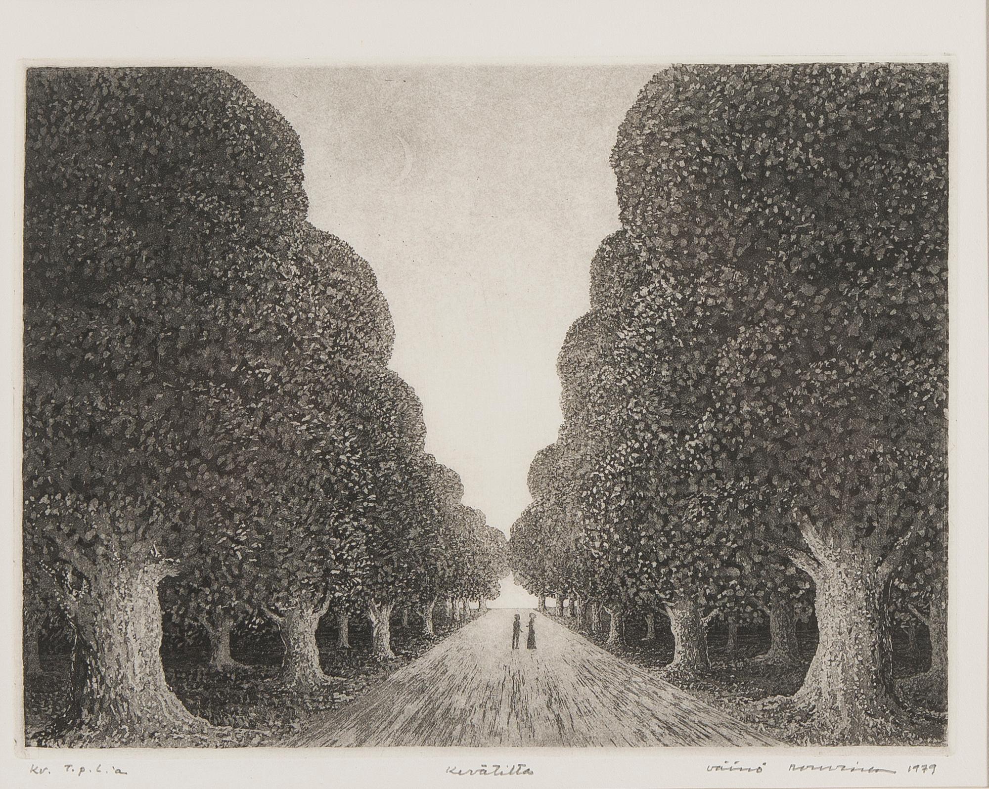 VÄINÖ ROUVINEN, akvatinta, signeerattu ja päivätty 1979. Taiteilijan koevedos.