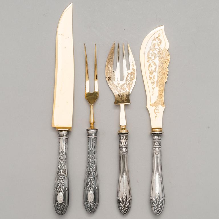 SERVERINGSBESTICK, 2 par, silver och förgyllt stål, Karl Hohmann, Pforzheim, Tyskland, 1920-30-tal.