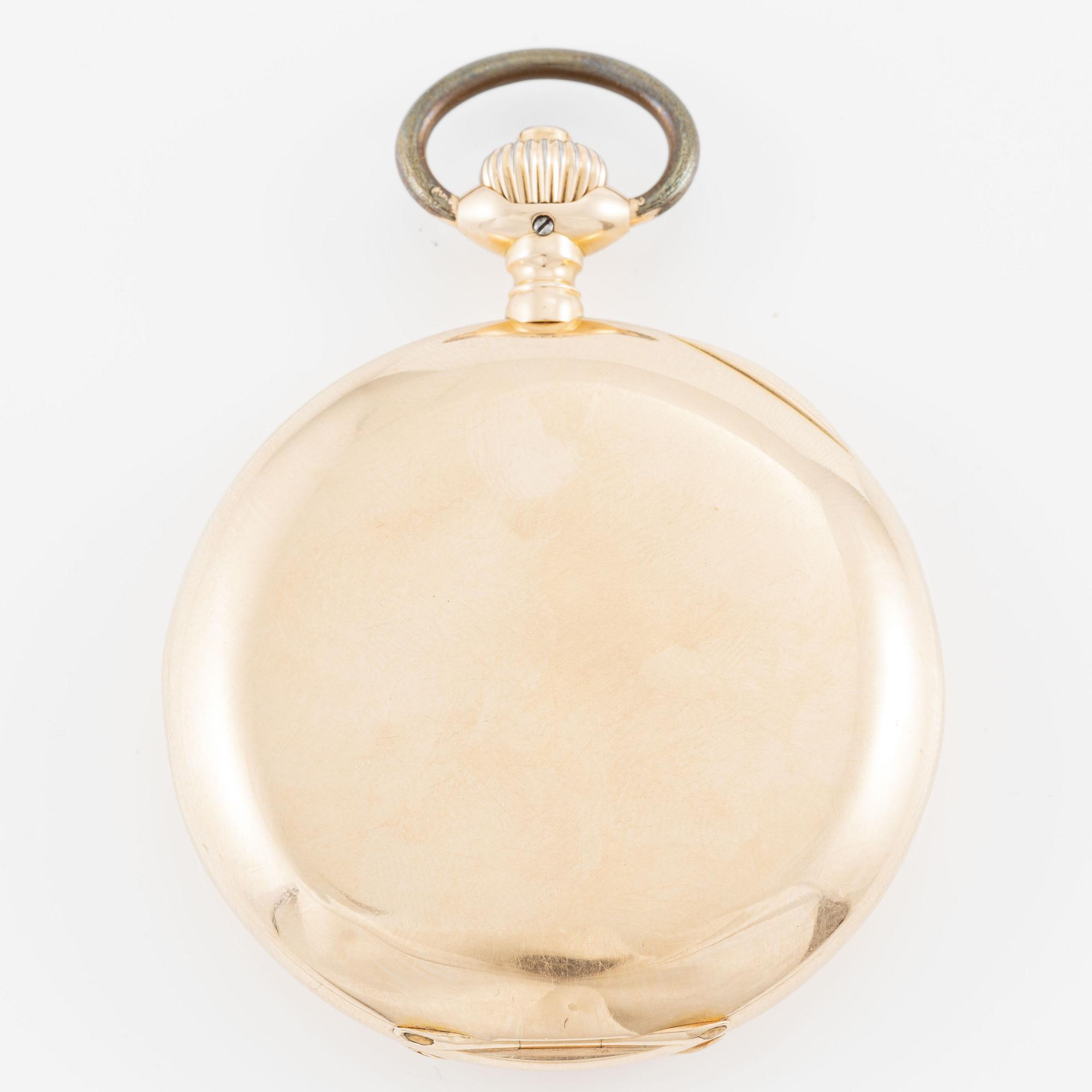 IWC, pocket watch, hunter, 18K gold, 52 mm.