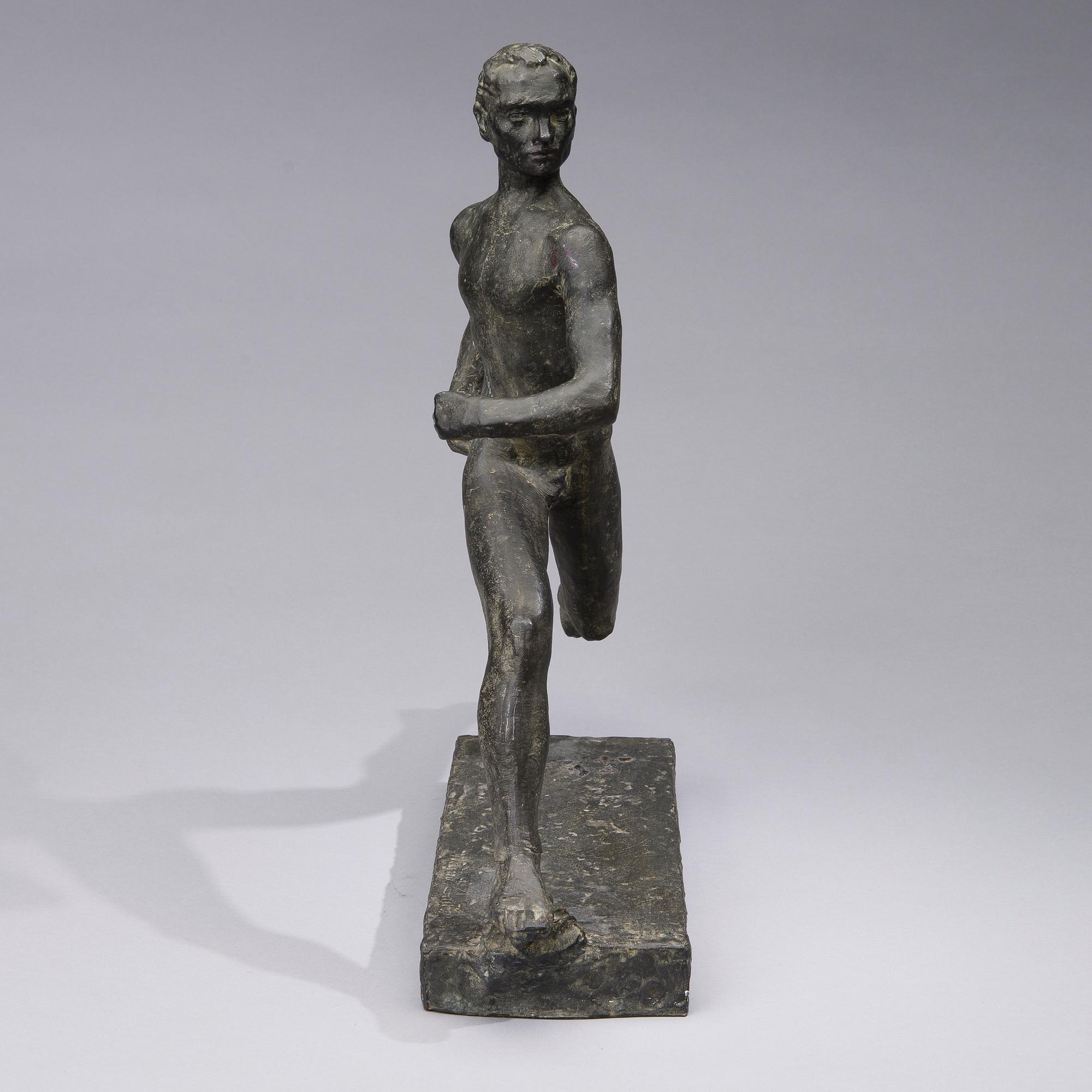 WÄINÖ AALTONEN, skulptur, "Paavo Nurmi", metallegering, 1950-tal.