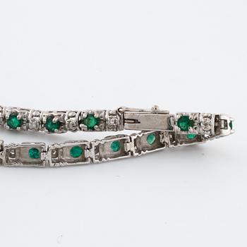 A emerald and single cut diamond bracelet.