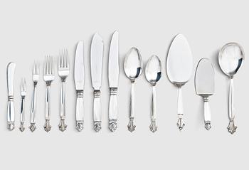 13. Johan Rohde, a set of 90 pcs of 'Acanthus' sterling and stainless steel flatware, Georg Jensen, Copenhagen post 1945.