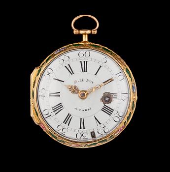 1244. A gold and enamel verge pocket watch, Le Roy, Paris, late 18th century.