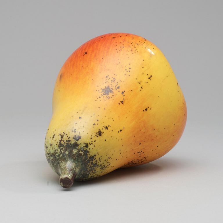 A Hans Hedberg faience sculpture of a pear, Biot, France.