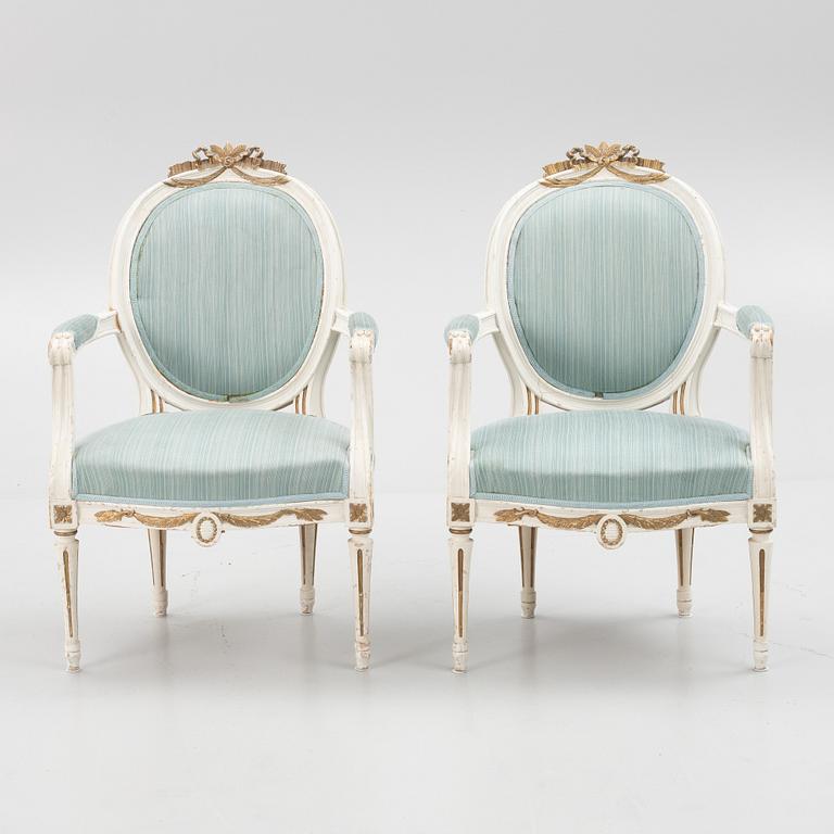 Armchairs, a pair, Gustavian style, from around the year 1900.