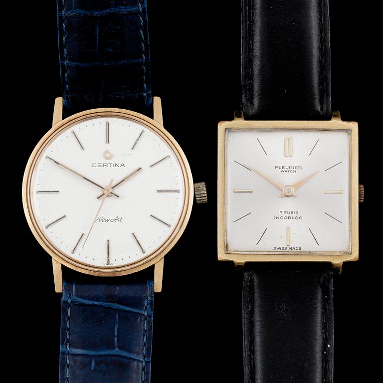 HERRARMBANDSUR, 2 st, Certina 18k guld Fleurier doublé.