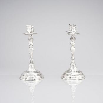 A pair of Swedish 18th century silver candelabra, marks of Lars Holmström, Lund 1772.
