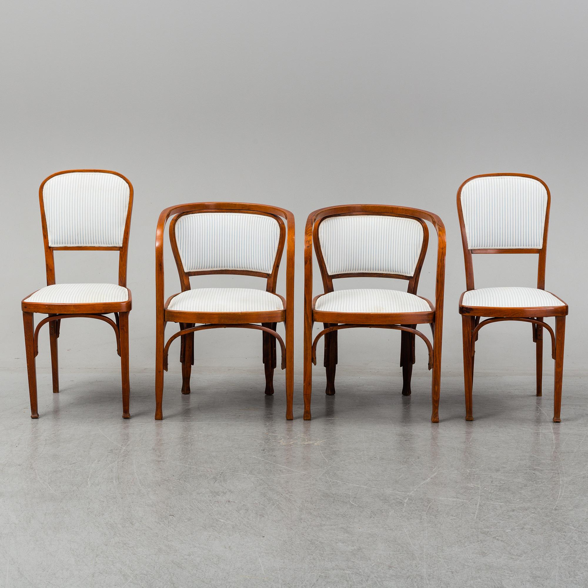Gustav Siegel, a pair of armchairs, a pair of chairs and a sofa, probably by Jacob & Josef Kohn, Vienna early 1900's.