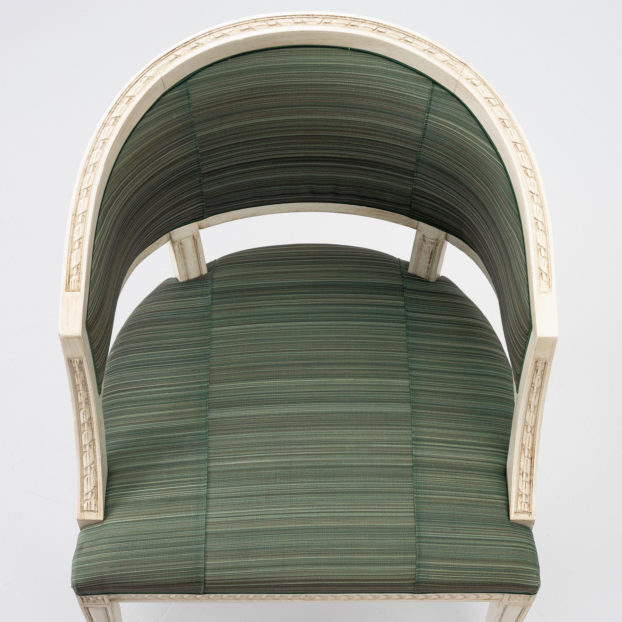 Three late-Gustavian style armchairs, late 20th Century.