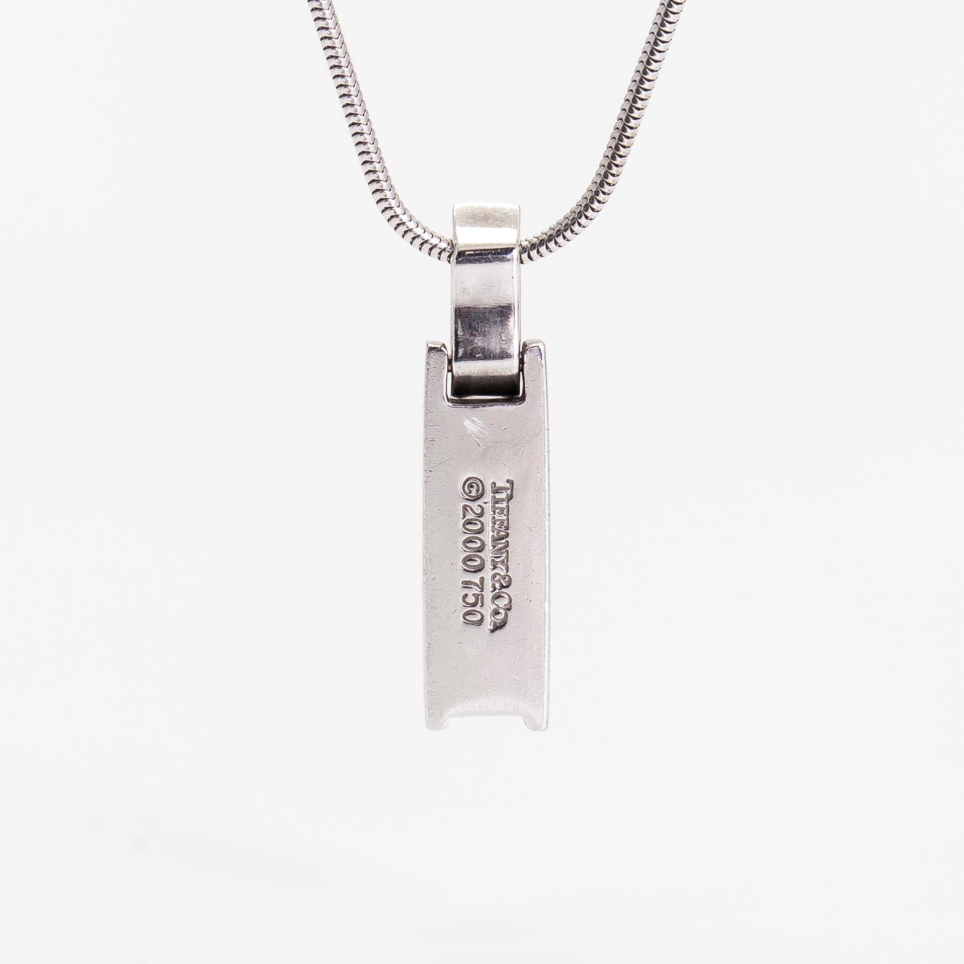 Tiffany & Co, a 18K white gold 'Atlas Bar' necklace with diamonds ca 0.06 ct.