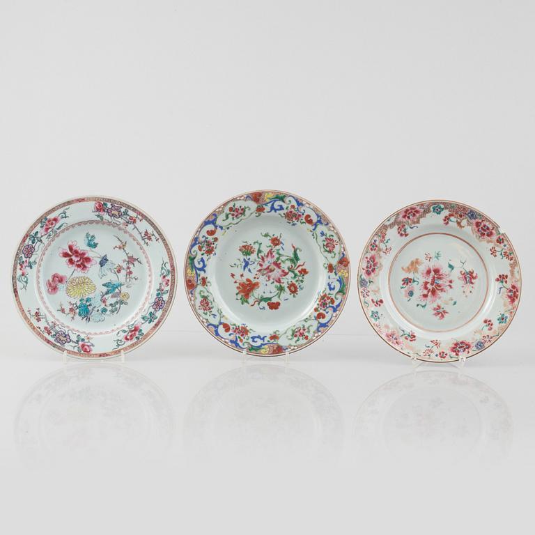Six export porcelain plates, China, Yongcheng (1723-35) & Qianlong (1736-95).