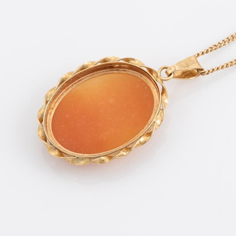 Smyckesset, 3-delar, guld med snäcklascamé.