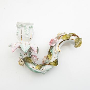 Candelabra feet a pair and candle holder Rococo style Germany mid-20th century porcelain.