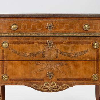 A Gustavian marquetry commode, Stockholm, late 18th century incorporating later elements.