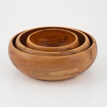 Gösta Israelsson, three beech bowls, signed.