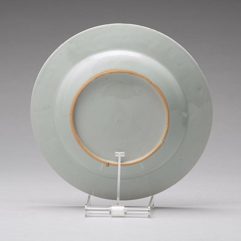 A famille rose aromorial dinner plate and a cup with stand, Qing dynasty, Qianlong (1736-95).