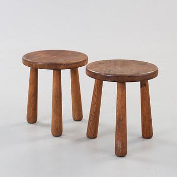 Axel Einar Hjorth, A pair of 'Utö' stained pine stools, Nordiska Kompaniet, NK, Sweden 1930's.
