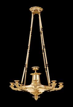 503. An Empire early 19th century gilt bronze eight-light hanging lamp.