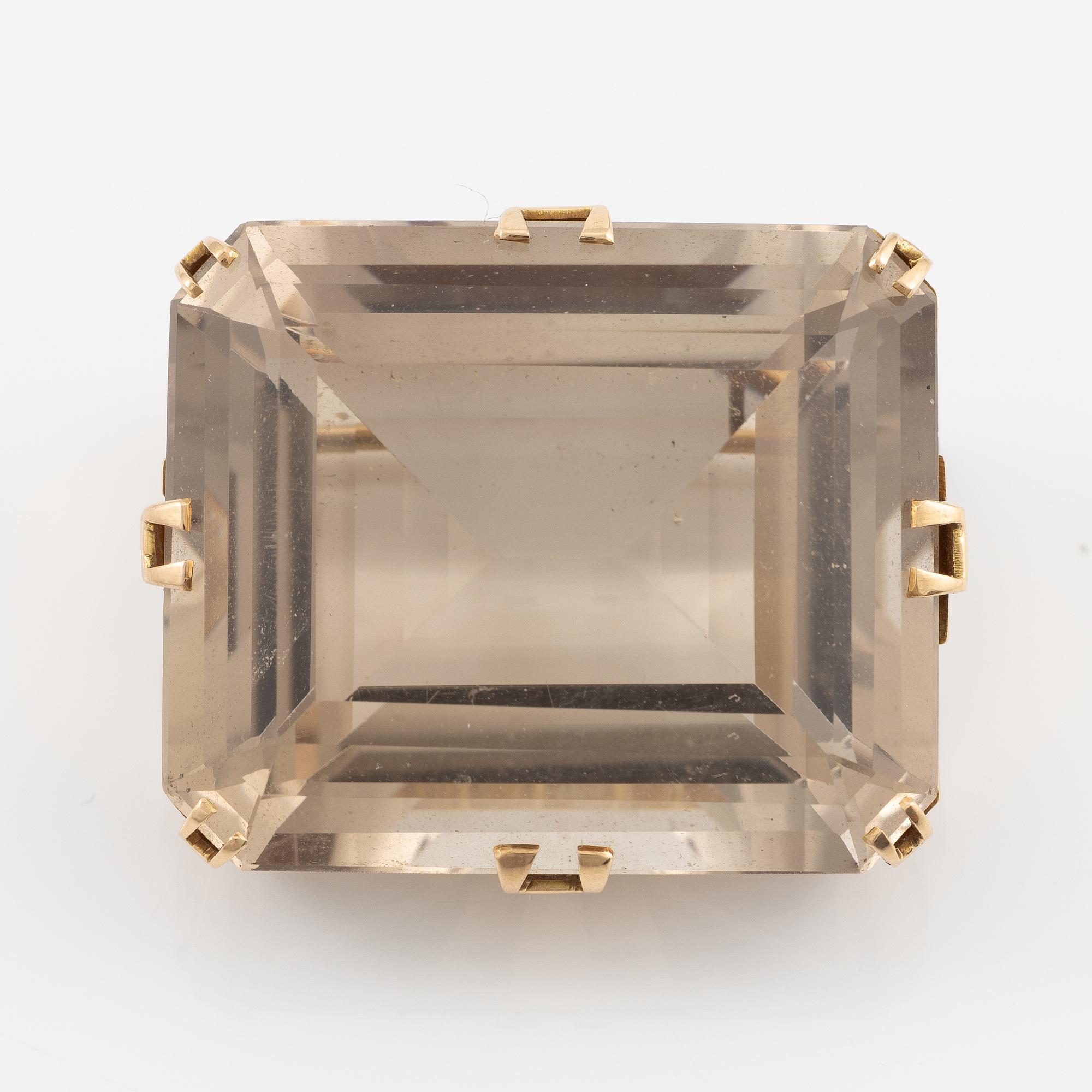 Brosch, 14K guld med rökkvarts, Finland.