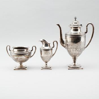 KAFFESERVIS, 3 delar, silver, CG Hallberg, Stockholm 1904. Vikt ca 1016 g.