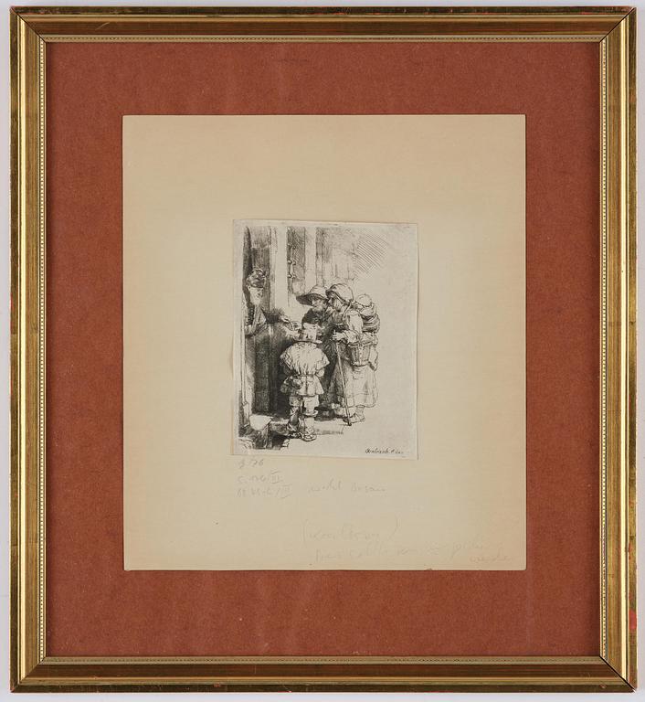 Rembrandt Harmensz van Rijn, "Beggars Receiving Alms at the Door of a House".