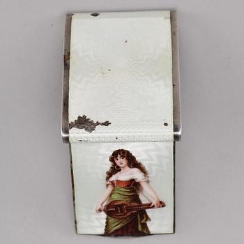 CIGARETTETUI, silver samt emalj, SG, Wien, Österrike-Ungern, 1900-talets första kvartal. Vikt ca123g.
