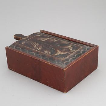 A swedish painted wooden box, Dalarna, marked 1879.