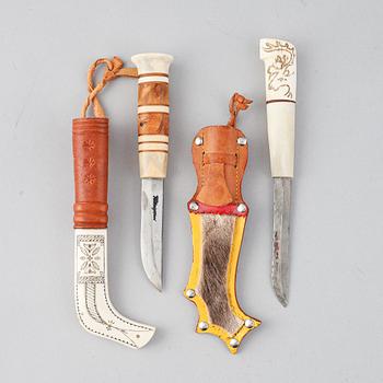 Valter Ranestål, a Sami reindeer horn knife, signed, and a Sami reindeer horn knife, not signed.
