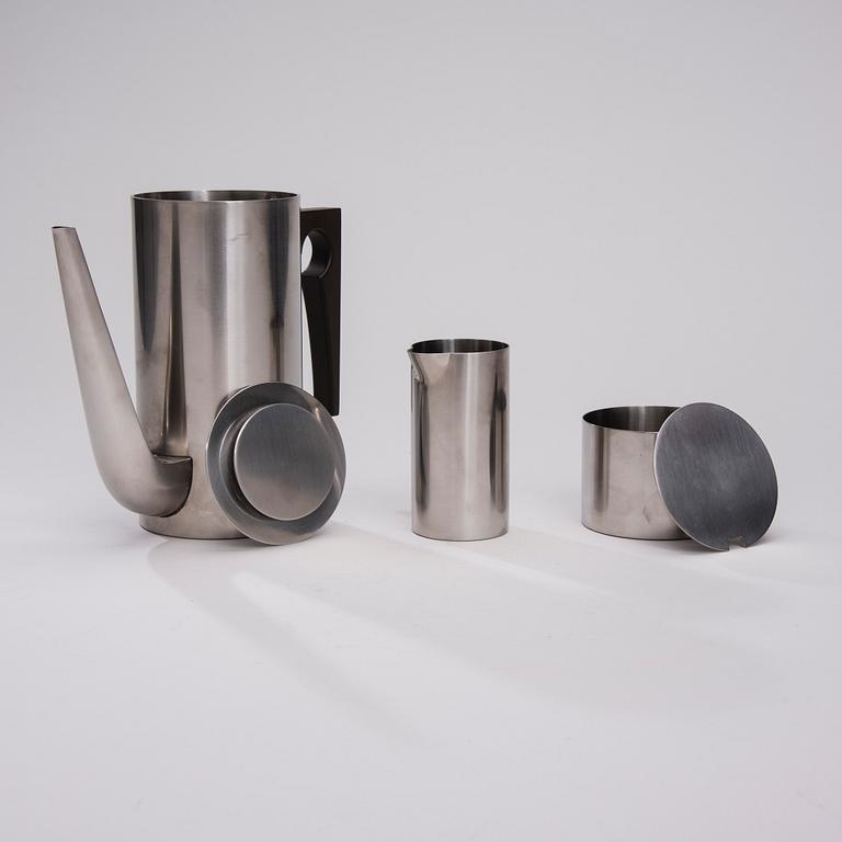 KAFFESERVIS, 3 st, rostfritt stål, "Cylinda Line", Arne Jacobsen, Stelton, Danmark, 1900-talets andra hälft.