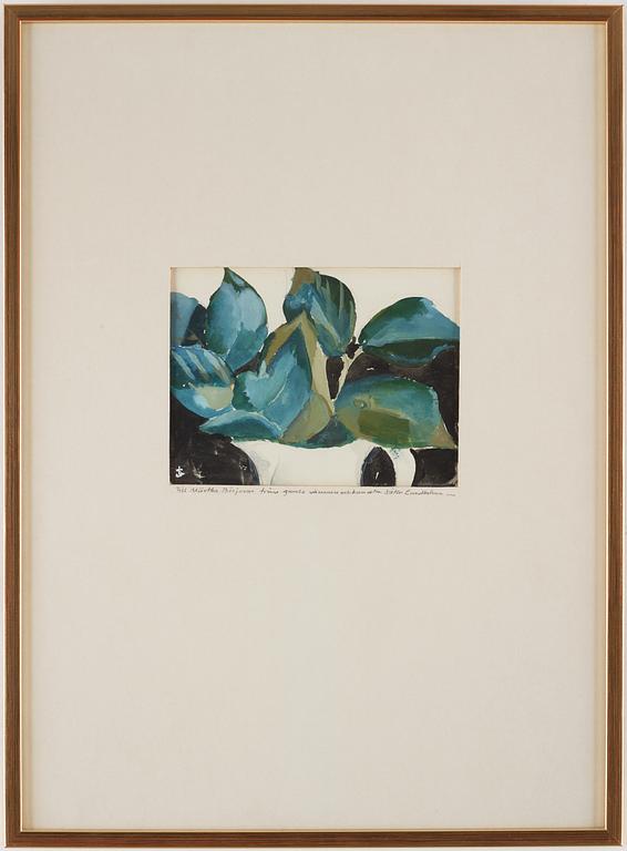 SIXTEN LUNDBOHM, watercolour, signed SL with monogram. "Vas med gröna blad".