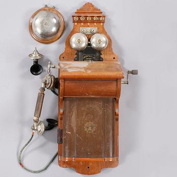 A wall telephone from L M Ericsson in Stockholm, early 20th century.