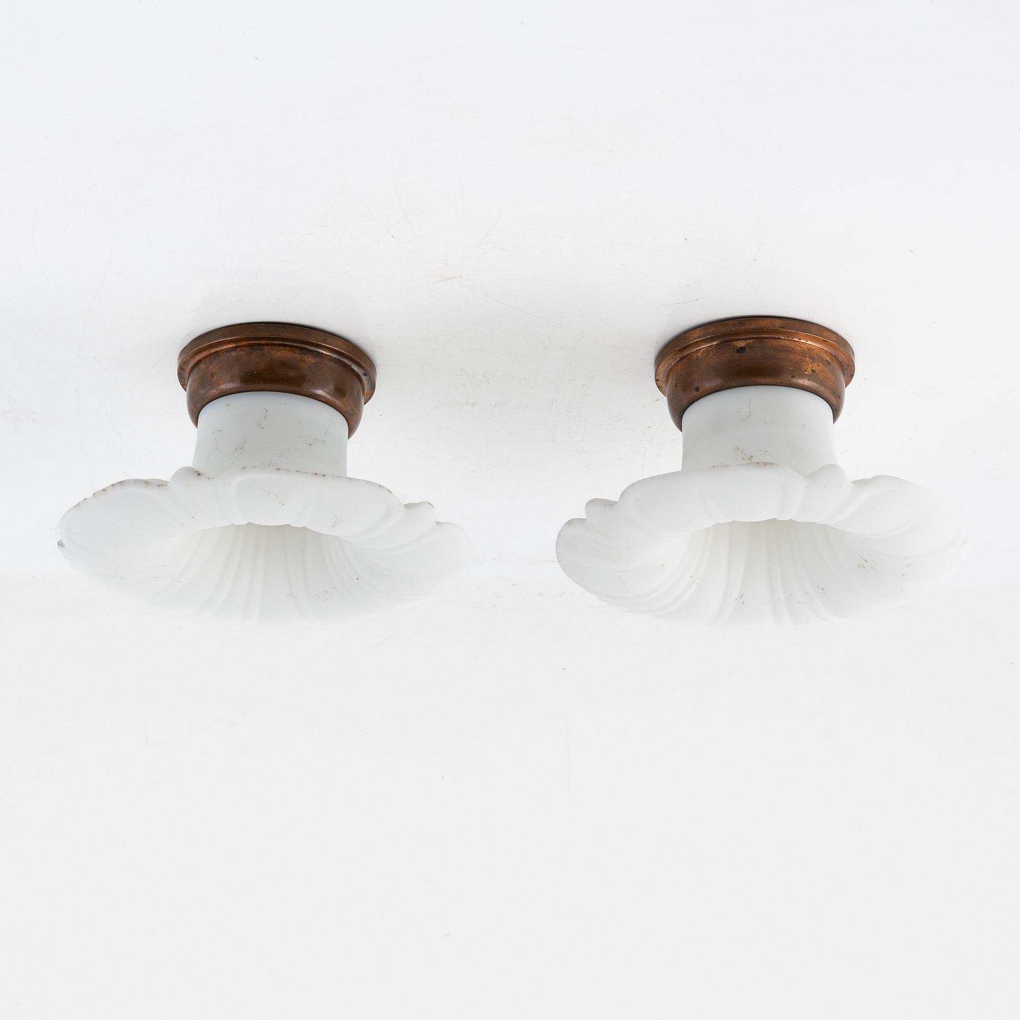 Harald Notini, a pair of ceiling/wall lamps model "6387", Arvid Böhlmarks Lampfabrik, 1920s-30s.