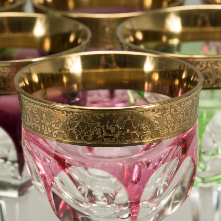 VINGLAS, 6 stycken, Moser Karlsbad, 1900-talets mitt.