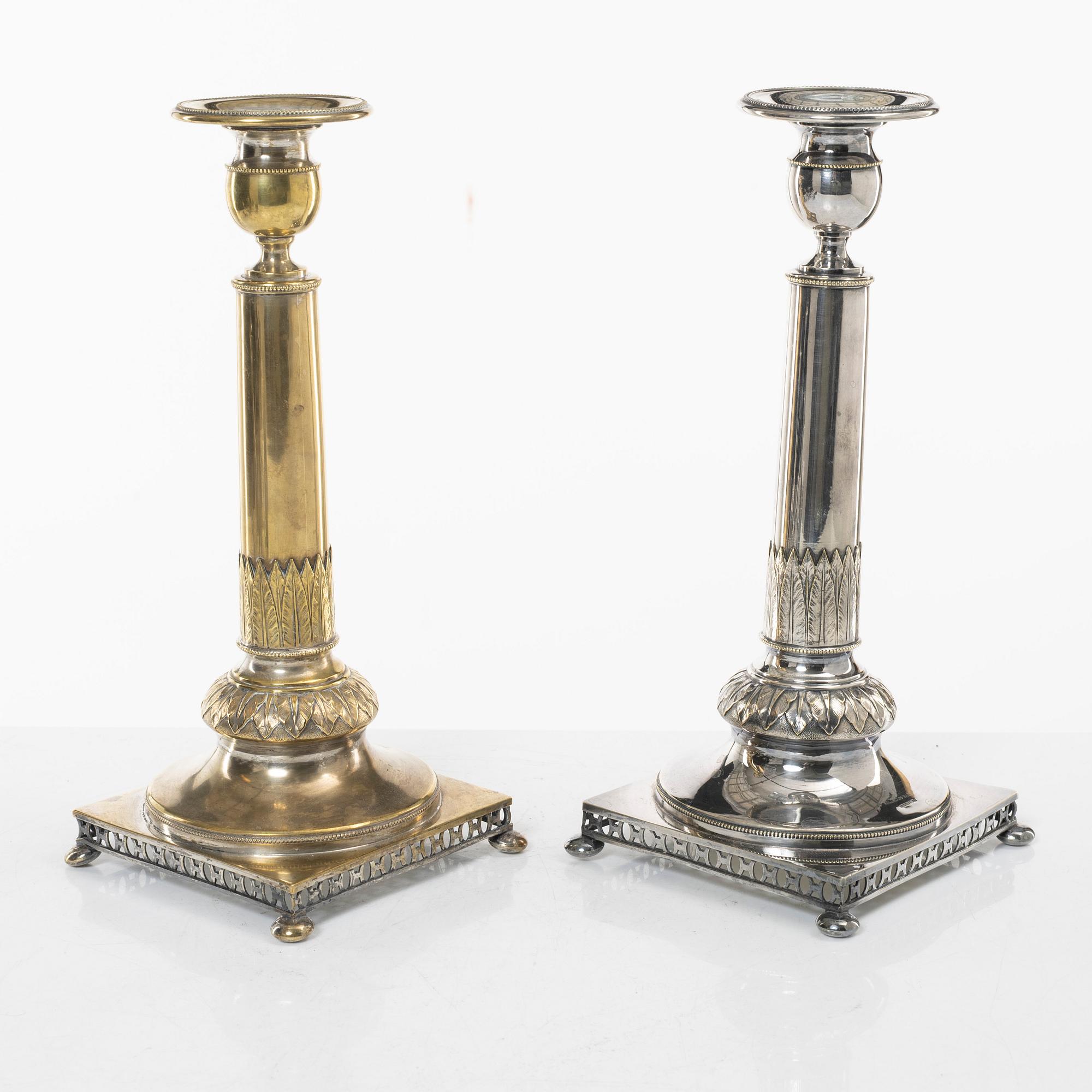 A pair of silver plated candelabra, CG Hallbergs Guldsmeds Ab, Stockholm, first half of the 20th century.