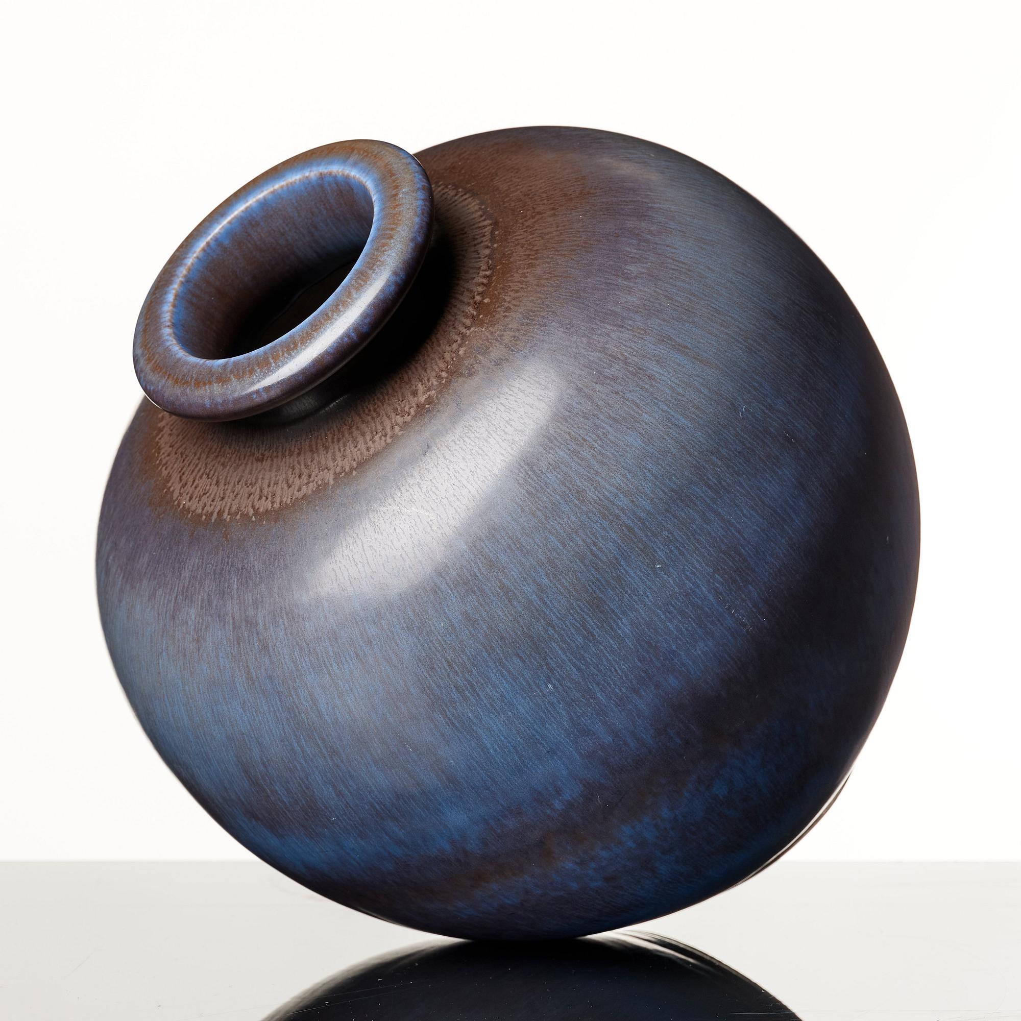 Berndt Friberg, a blue and brown 'rabbit's fur' stoneware vase, Gustavsberg studio, Sweden 1965.