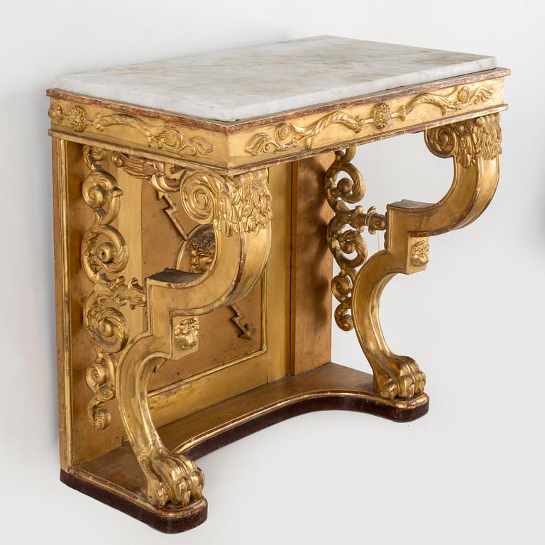 A first half of the 19th century mirror and console table by P G Bylander Göteborg.