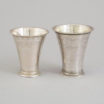 TWO SWEDISH SILVER BEAKERS, 18TH CENTURY.