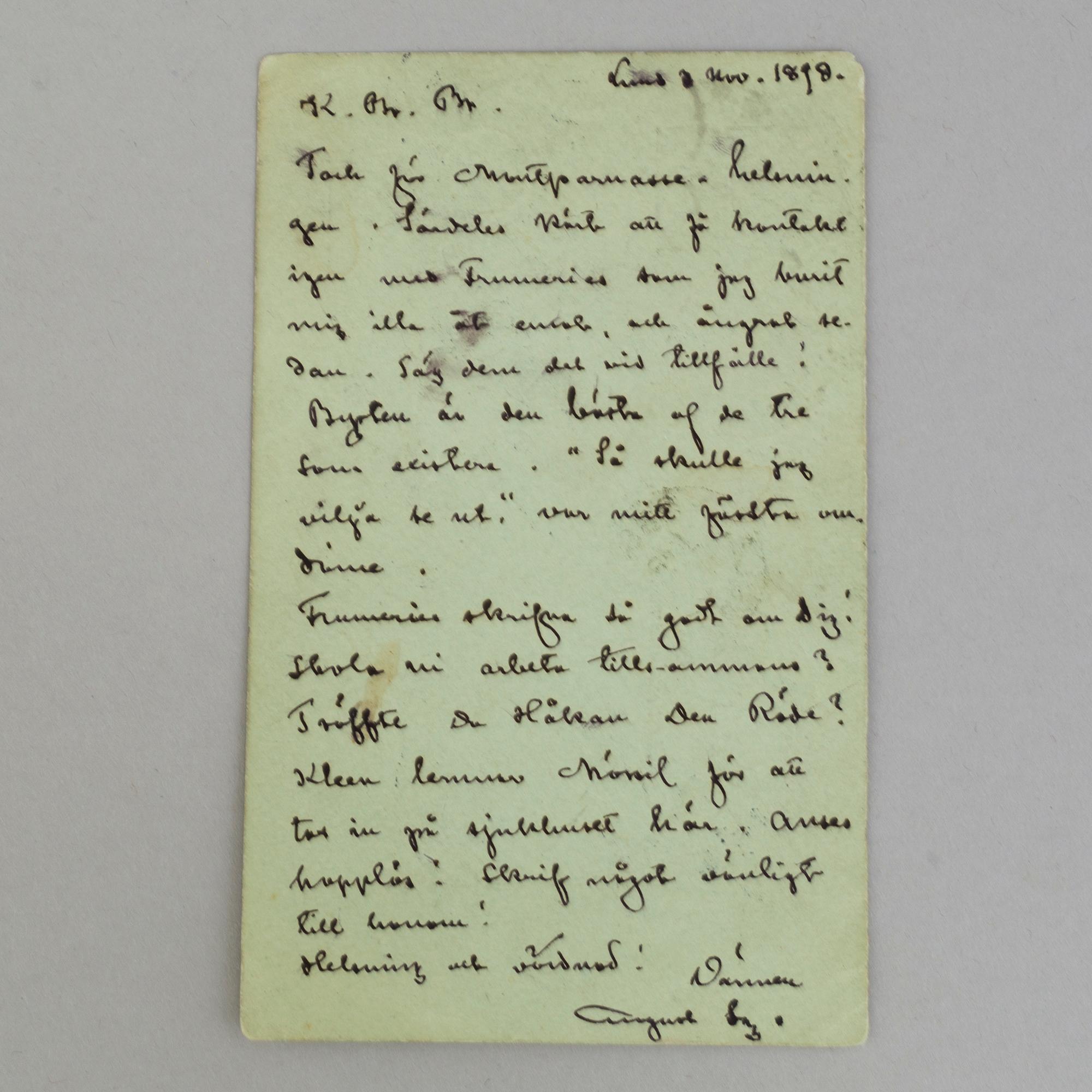 AUGUST STRINDBERG, brev, daterad 1898.