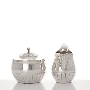 Johan Rohde, a three pieces sterling silver coffee service "Cosmos", Georg Jensen, Copenhagen 1945-77, design nr 45 A + D.