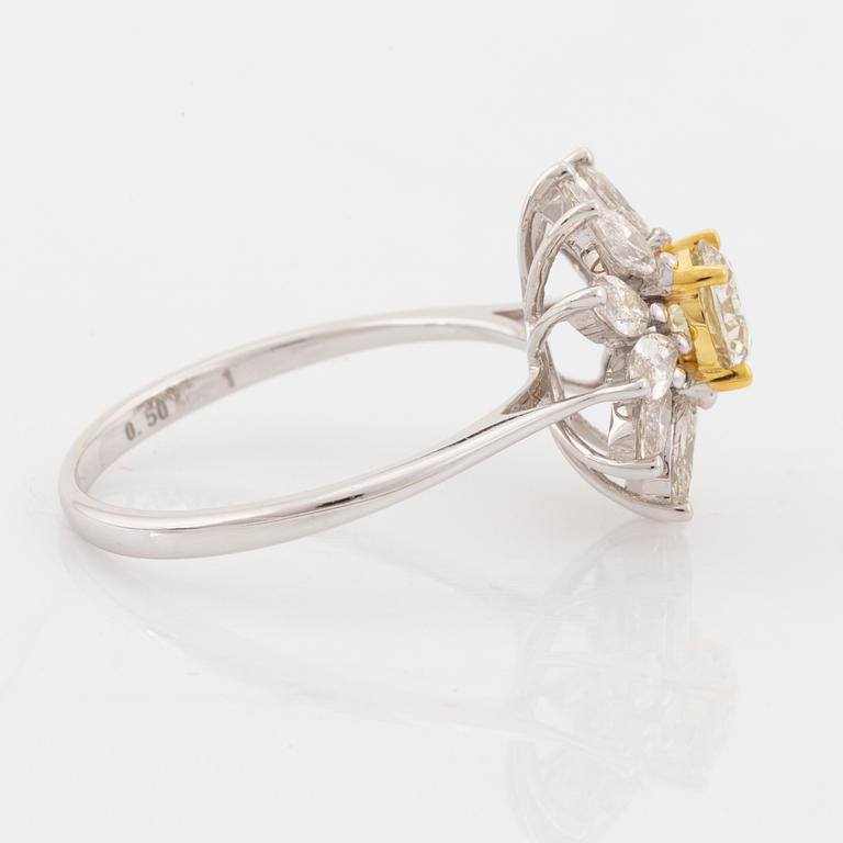 Brilliant and navette cut diamond ring.