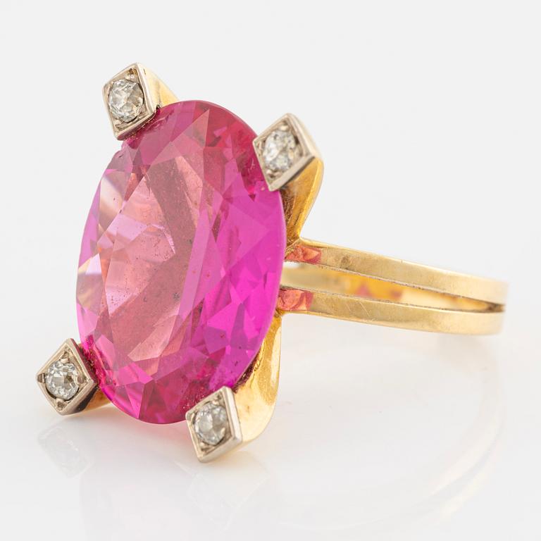 Synthetic stone and old cut diamond cocktail ring.