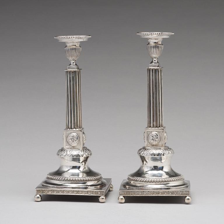 A pair of Swedish 18th century silver candlesticks, mark of Lars Boye, Stockholm 1792.