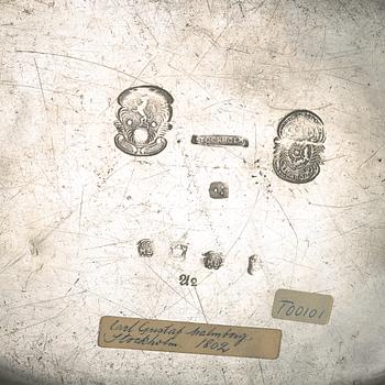 Bowl and 2 plates, pewter, various masters, Stockholm.