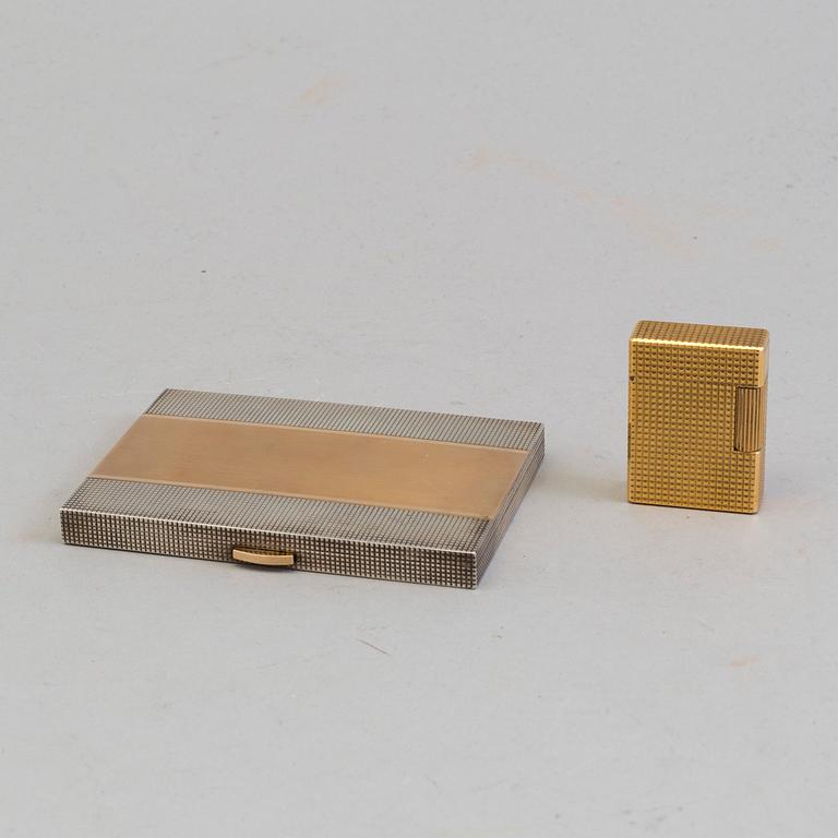 A parcel-gilt silver Dunhill cigarette case and a gold plated Dupont lighter from Paris.