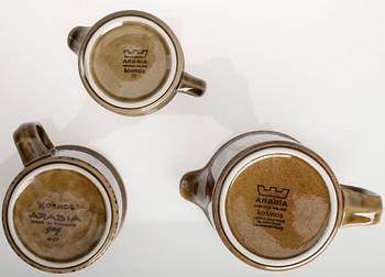 KAFFESERVIS, 18 delar samt TEKOPPAR, 3 st, "Kosmos" design Gunvor Olin-Grönqvist, Arabia 1970-tal.